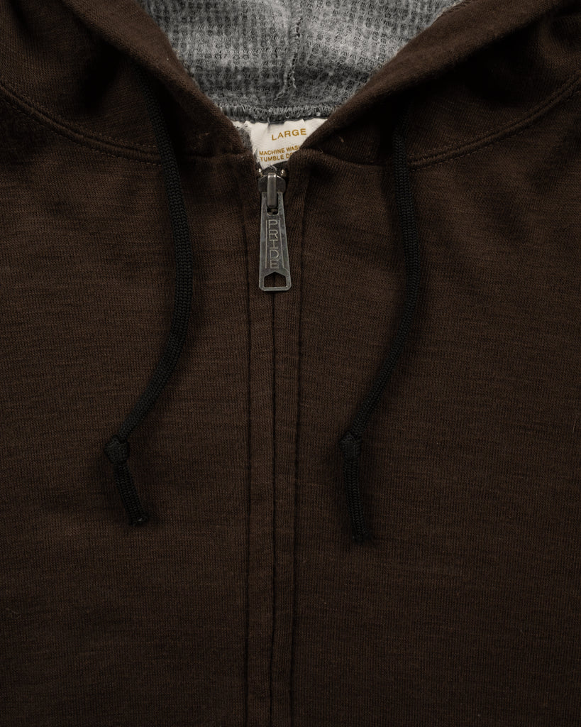 Brown Blank Zip-Up Hooded Sweatshirt - 1980s - detail