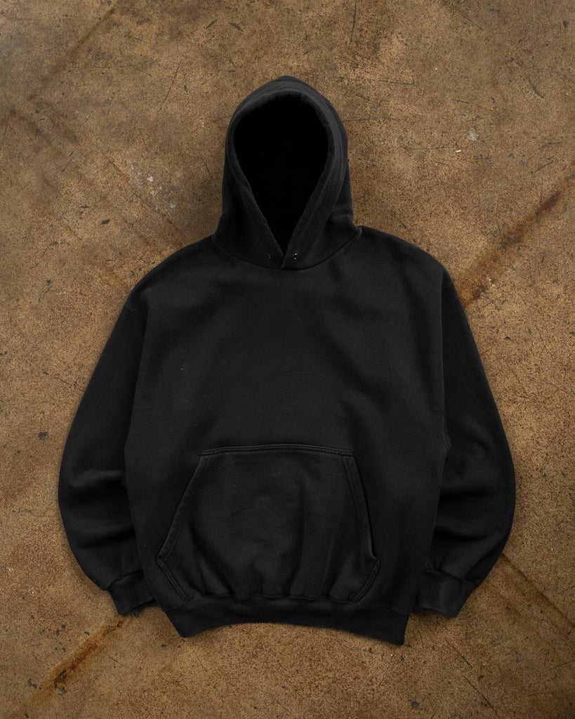 Faded Black Blank Hooded Crewneck Sweatshirt - 1990s FRONT PHOTO