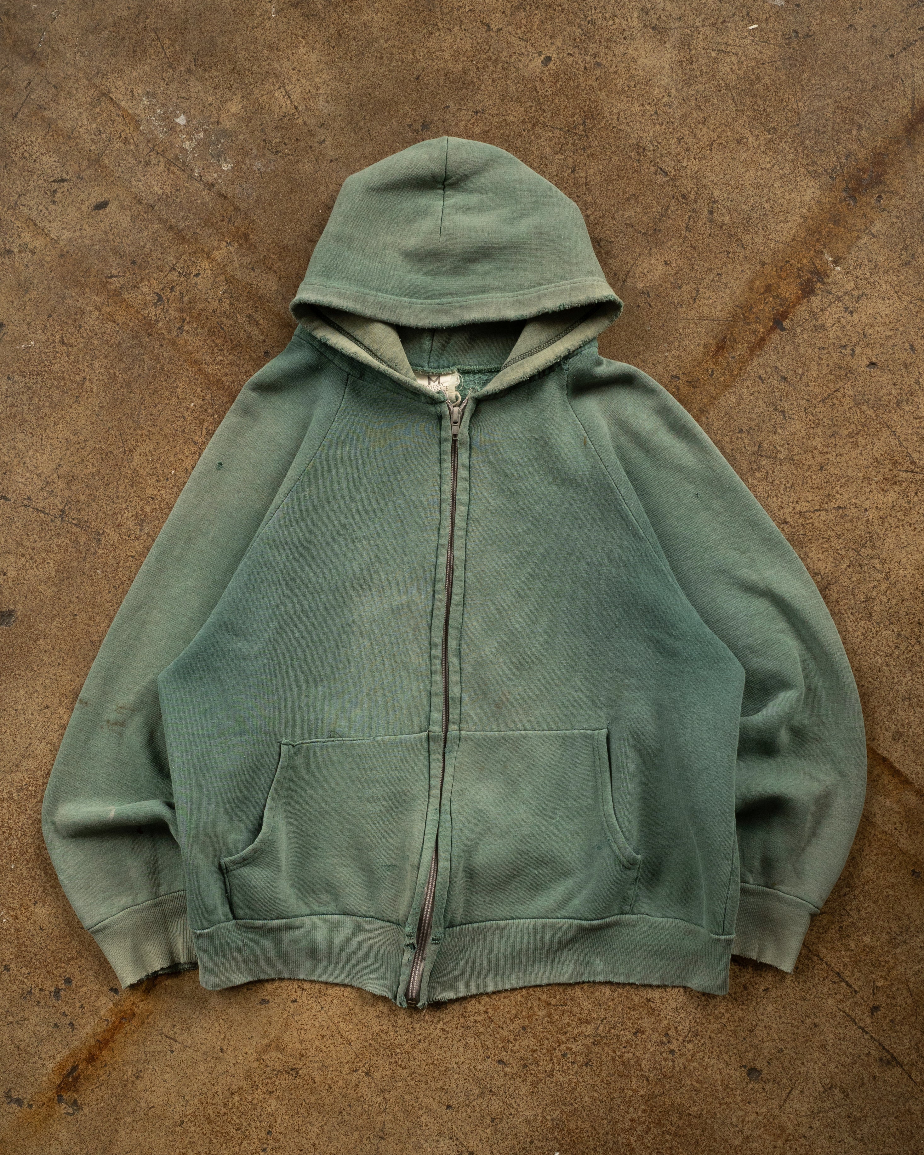 Sun Faded Green Zip-Up Hooded Sweatshirt - 1980s – UNSOUND RAGS