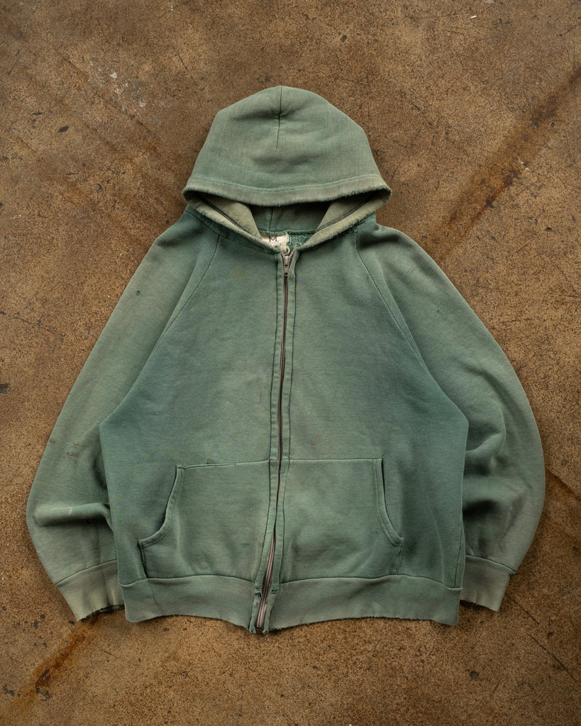 Sun Faded Green Zip-Up Hooded Sweatshirt - 1980s
