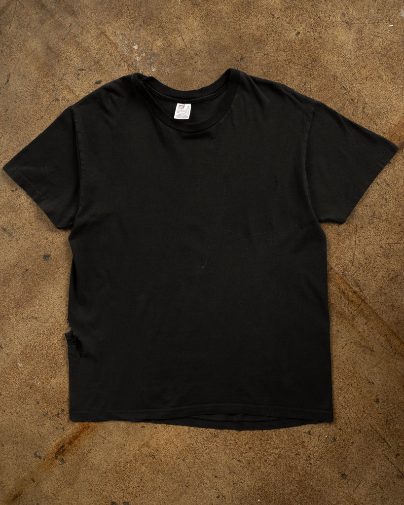 Faded Black Blank Removed Pocket Distressed Tee - 1990s FRONT PHOTO