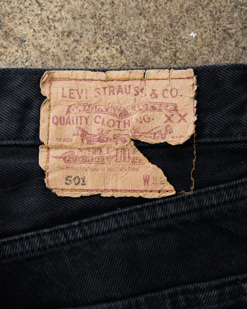 Levi's 501 Blue Black Repaired Jeans - 1990s  tag detail
