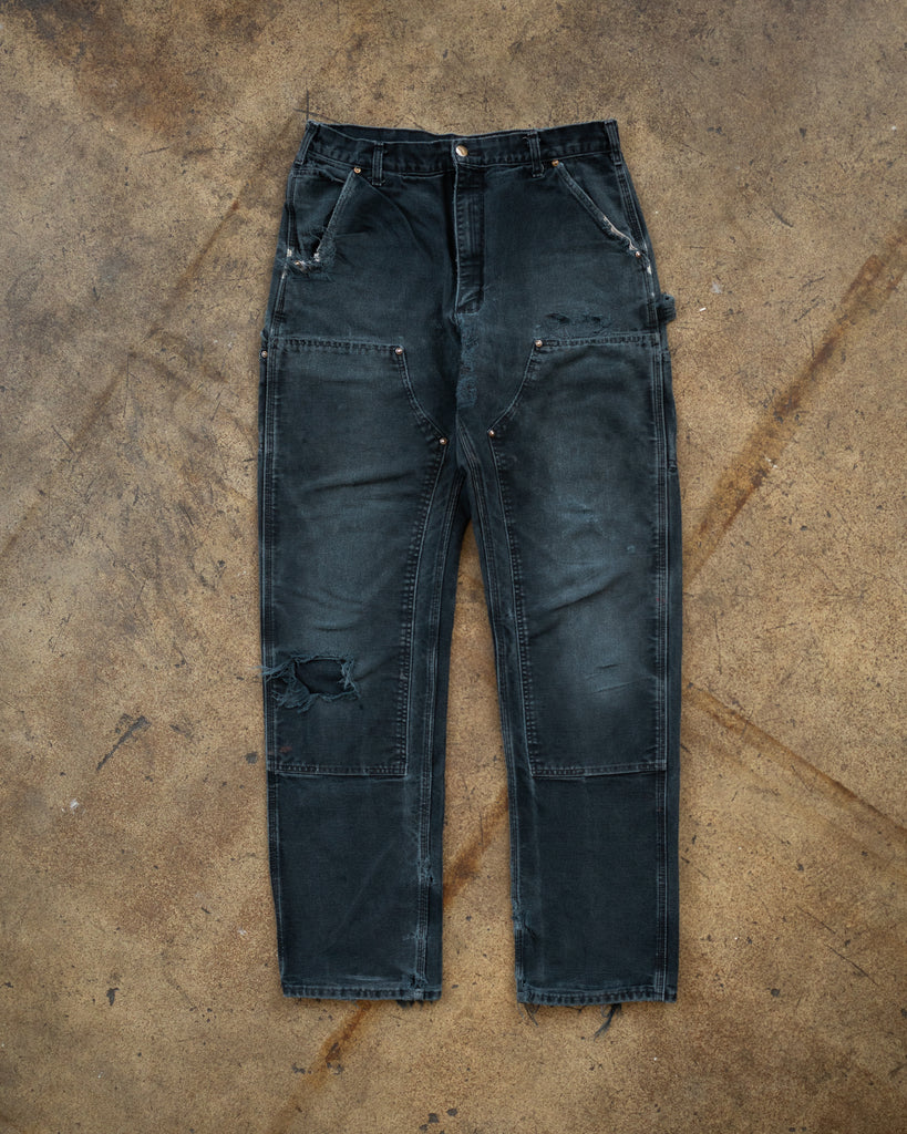 Carhartt Faded Black Distressed Double Knee Work Pants - 1990s 