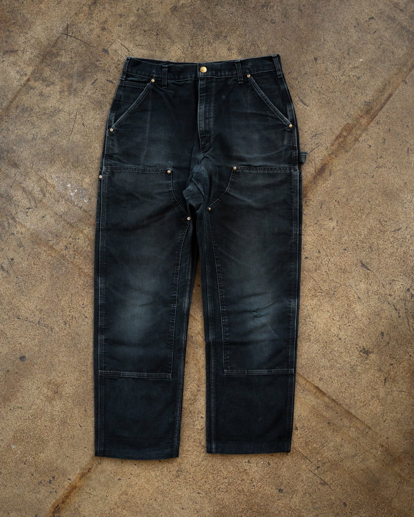 Carhartt Faded Blue Black Repaired Double Knee Work Pants - 1990s