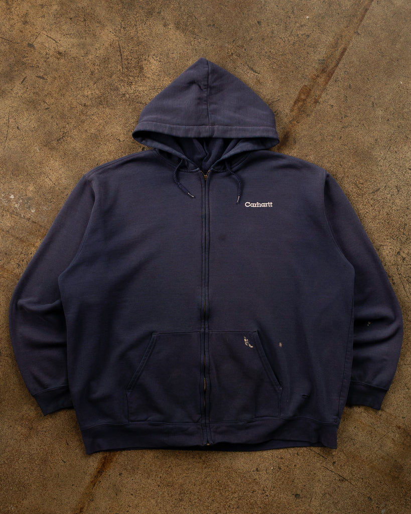 Carhartt Faded Navy Zip-Up Hooded Sweatshirt - 1990s - front