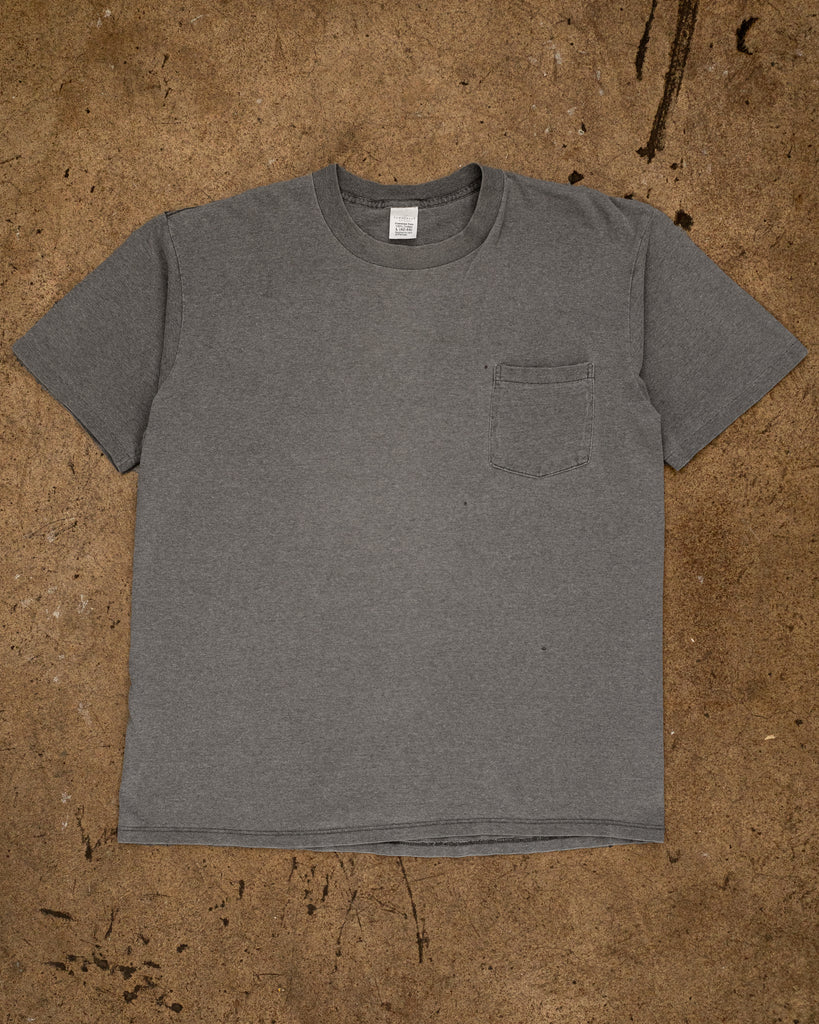 Single Stitched Faded Grey Blank Pocket Tee - 1990s