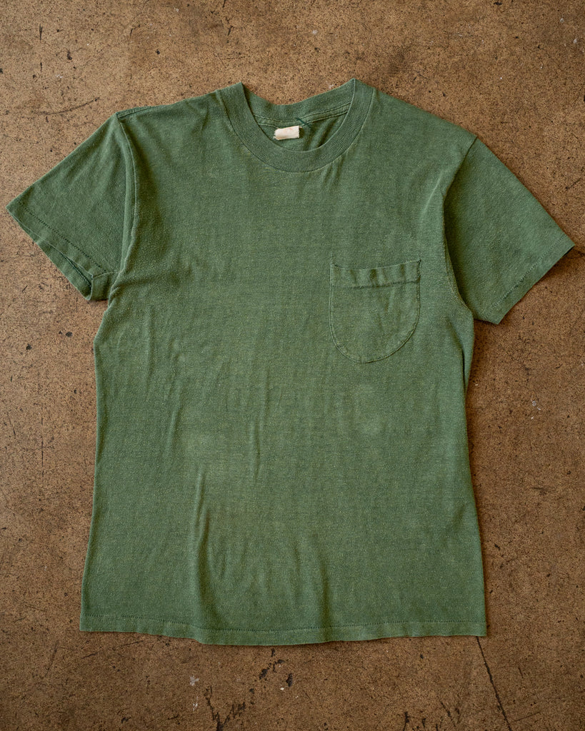 Single Stitched Green Blank Pocket Tee - 1970s