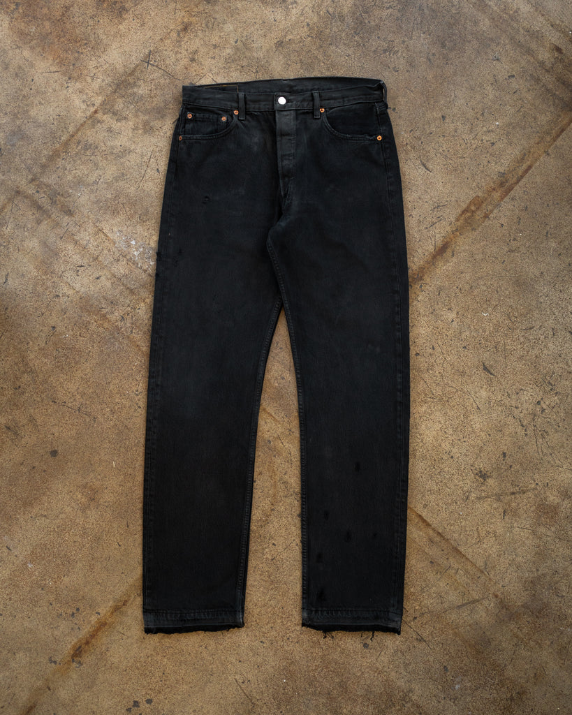 Levi's 501 Faded Blue Black Distressed Jeans - 1990s