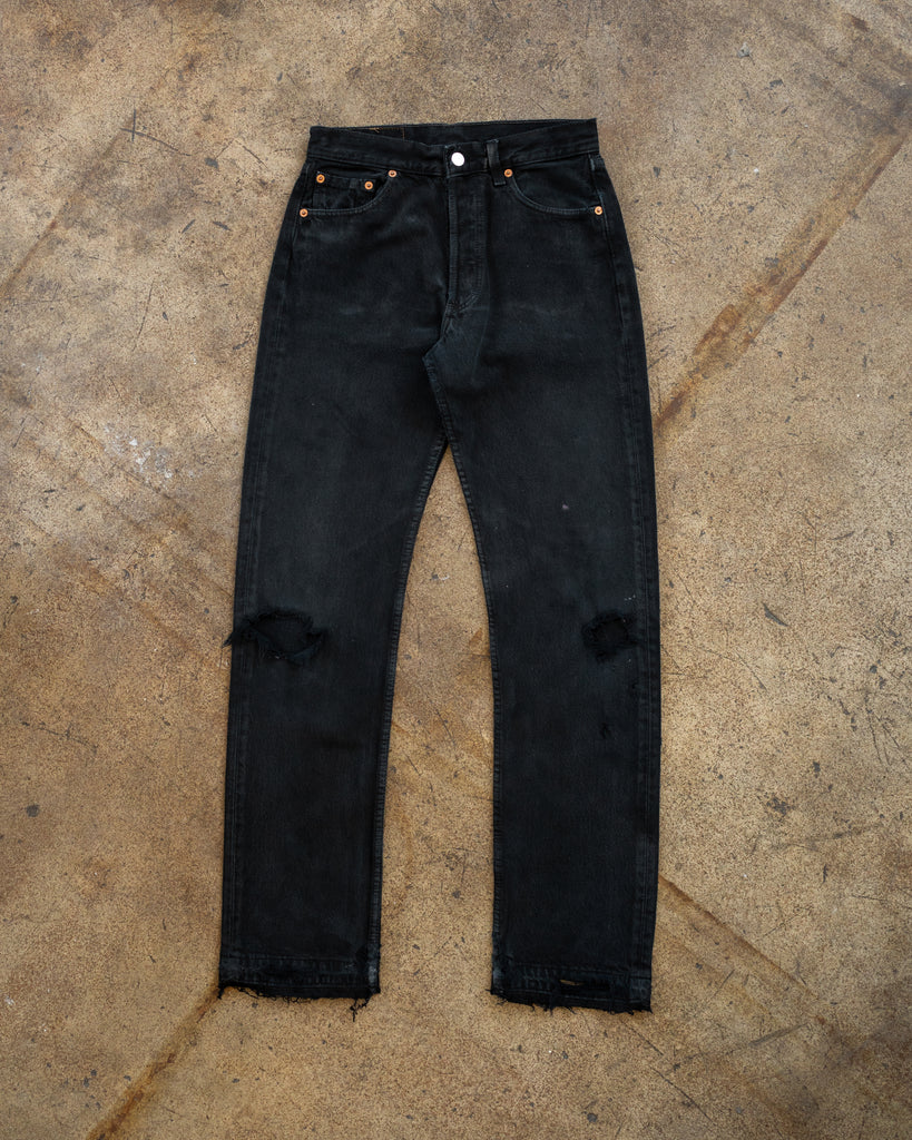 Levi's 501 Distressed Blue Black Released Hem Jeans - 1990s