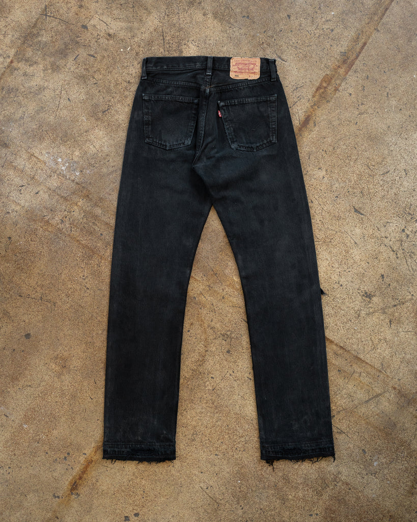 Levi's 501 Distressed Blue Black Released Hem Jeans - 1990s back photo