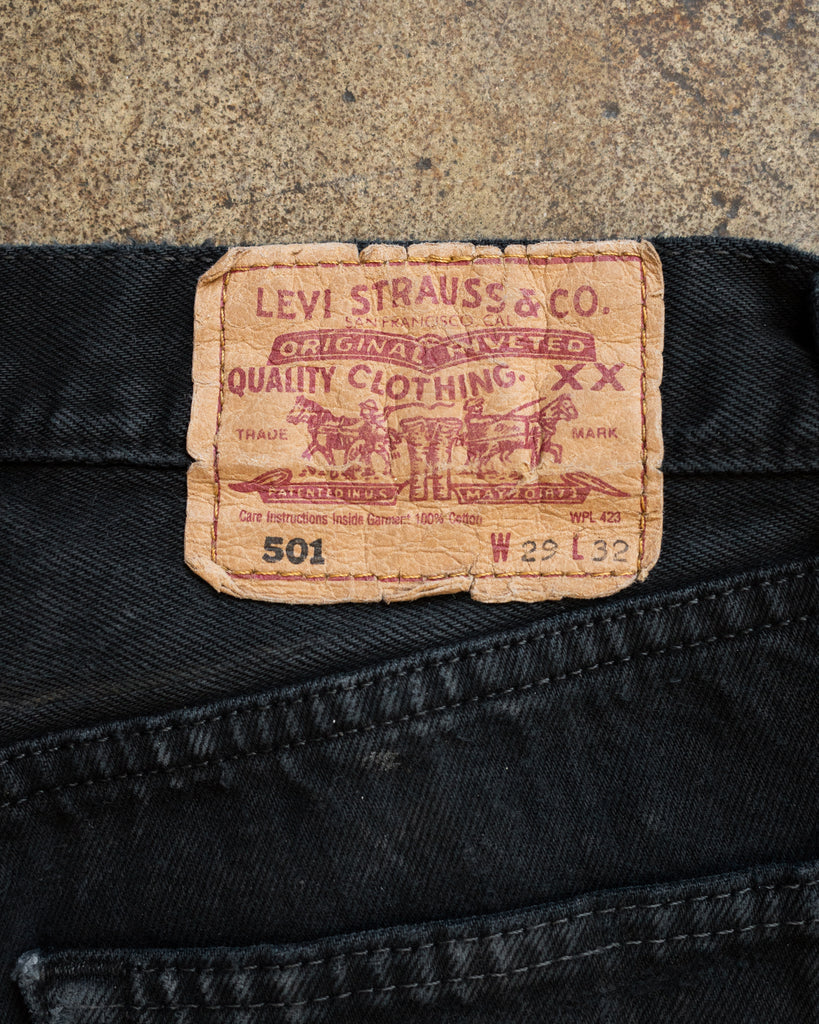Levi's 501 Distressed Blue Black Released Hem Jeans - 1990s detail photo