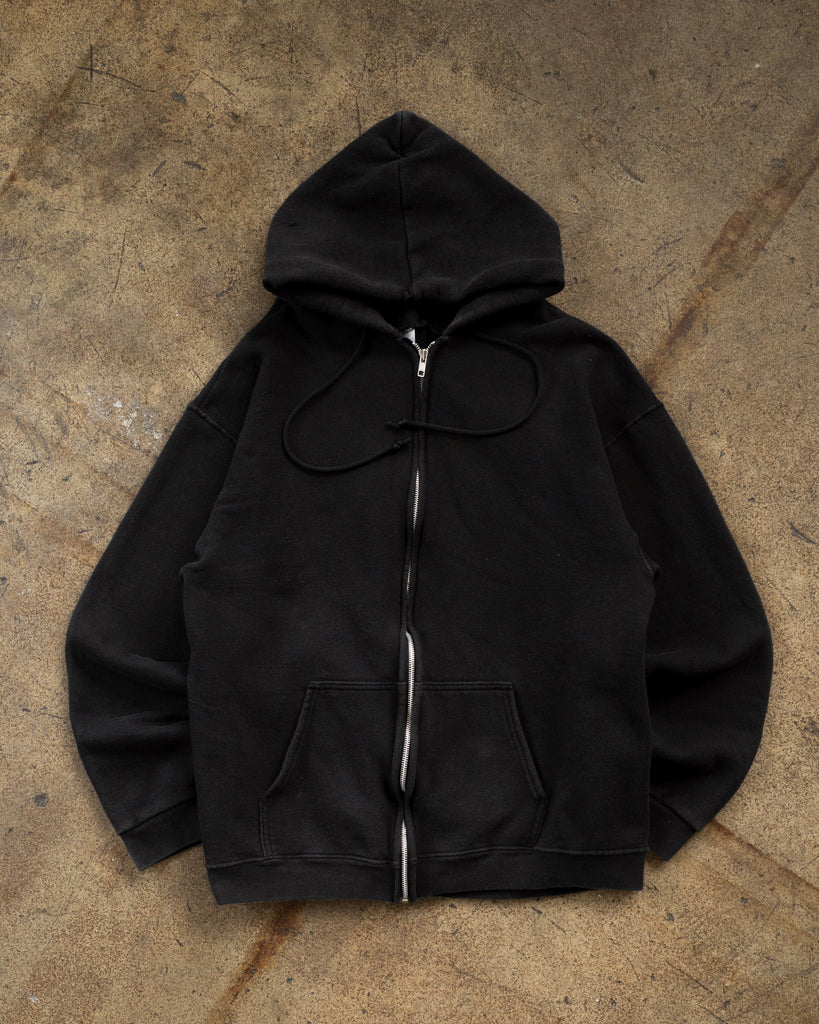 Faded Black Zip-Up Crewneck Hooded Sweatshirt - 1990s - front