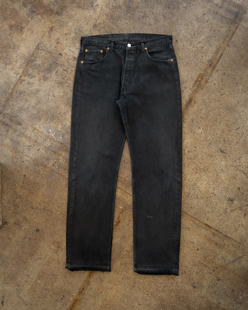 Levi's 501 Faded Black Repaired Released Hem Jeans - 1990s