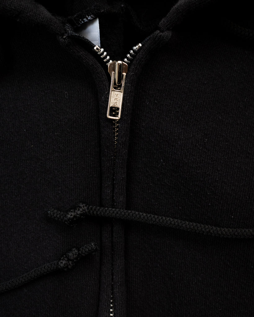 Faded Black Zip-Up Crewneck Hooded Sweatshirt - 1990s - detail