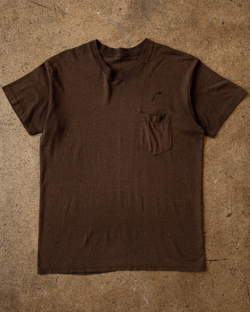 Single Stitched Brown Blank Pocket Tee - 1970s